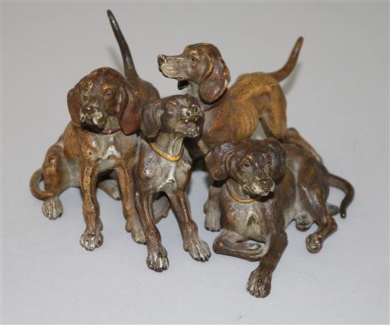 A late 19th century Austrian cold painted bronze group of four hounds, W.5in. H.3in.